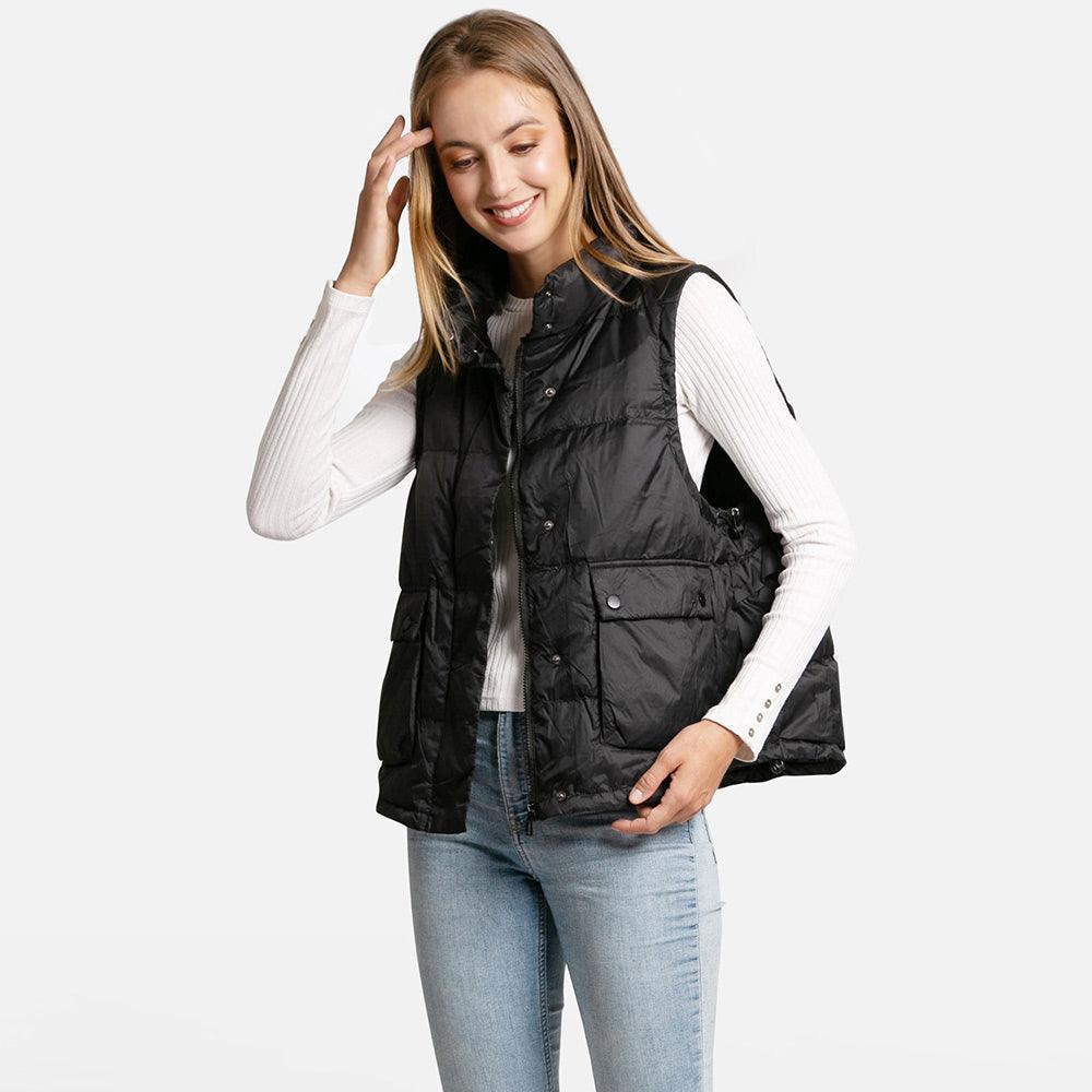 Black Solid Light Front Pockets Button Short Adjustable Vest - Jewelry Store by Erik Rayo