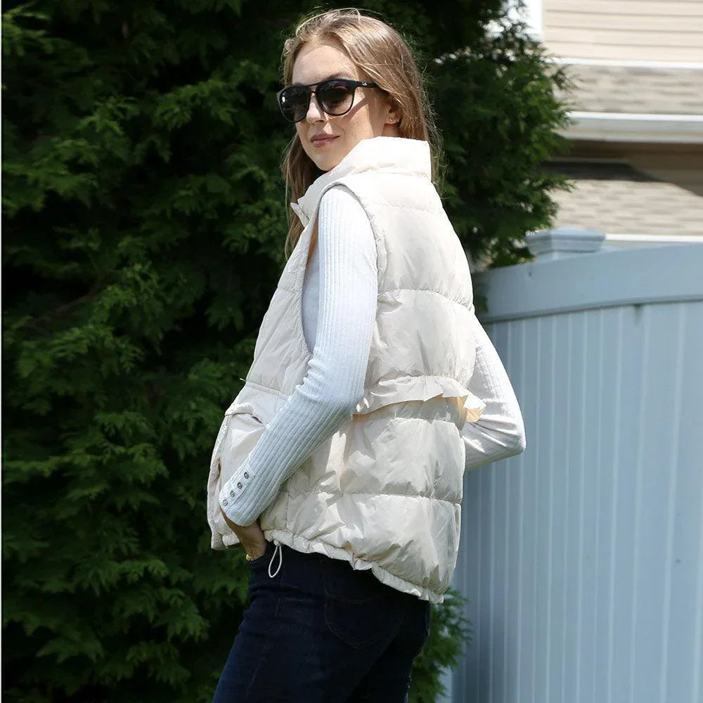 Ivory Solid Light Front Pockets Button Short Adjustable Vest - Jewelry Store by Erik Rayo