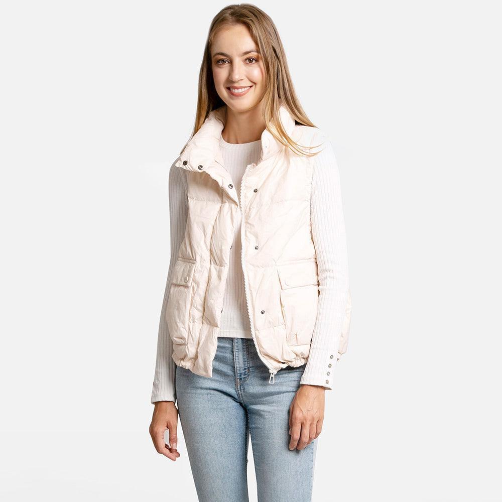 Ivory Solid Light Front Pockets Button Short Adjustable Vest - Jewelry Store by Erik Rayo