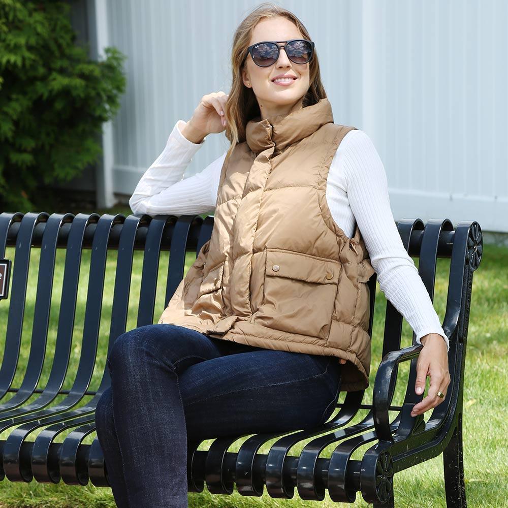 Taupe Solid Light Front Pockets Button Short Adjustable Vest - Jewelry Store by Erik Rayo
