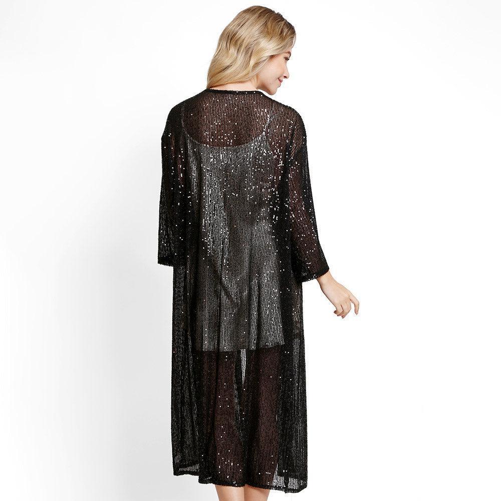 Black Sequin Long Cover-Up Kimono Poncho - Jewelry Store by Erik Rayo