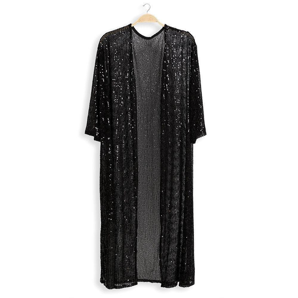 Black Sequin Long Cover-Up Kimono Poncho - Jewelry Store by Erik Rayo