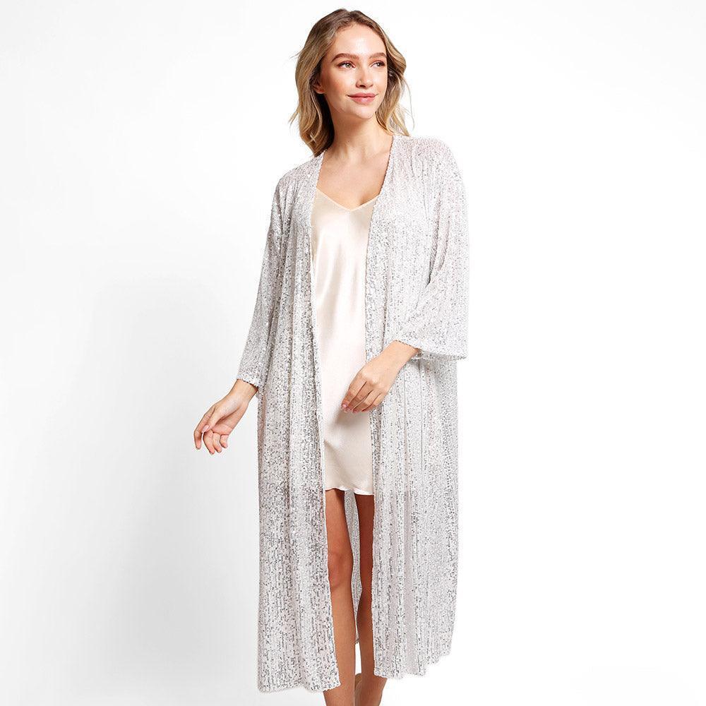 Silver Sequin Long Cover-Up Kimono Poncho - Jewelry Store by Erik Rayo
