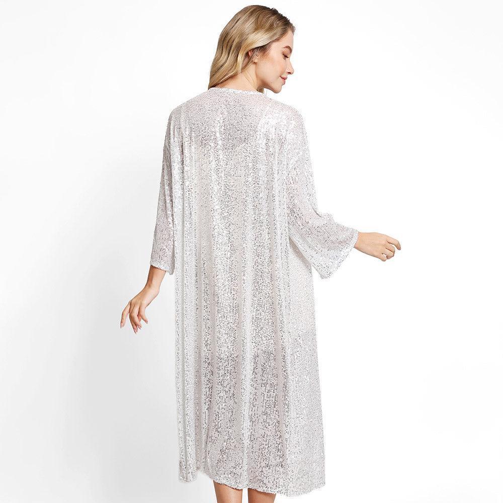 Silver Sequin Long Cover-Up Kimono Poncho - Jewelry Store by Erik Rayo