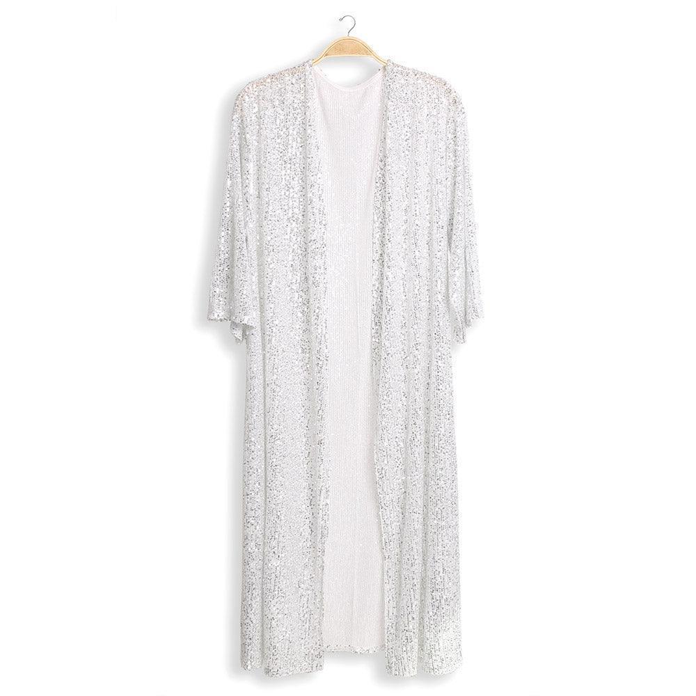 Silver Sequin Long Cover-Up Kimono Poncho - Jewelry Store by Erik Rayo