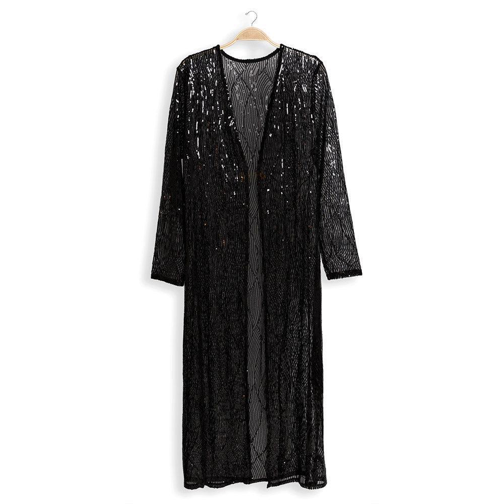 Black Sequin Long Cover-Up Kimono Poncho - Jewelry Store by Erik Rayo