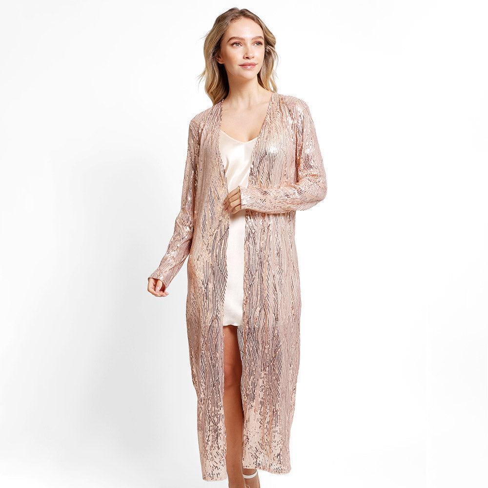 Rose Gold Sequin Long Cover-Up Kimono Poncho - Jewelry Store by Erik Rayo