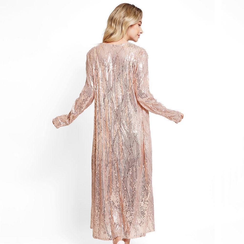 Rose Gold Sequin Long Cover-Up Kimono Poncho - Jewelry Store by Erik Rayo