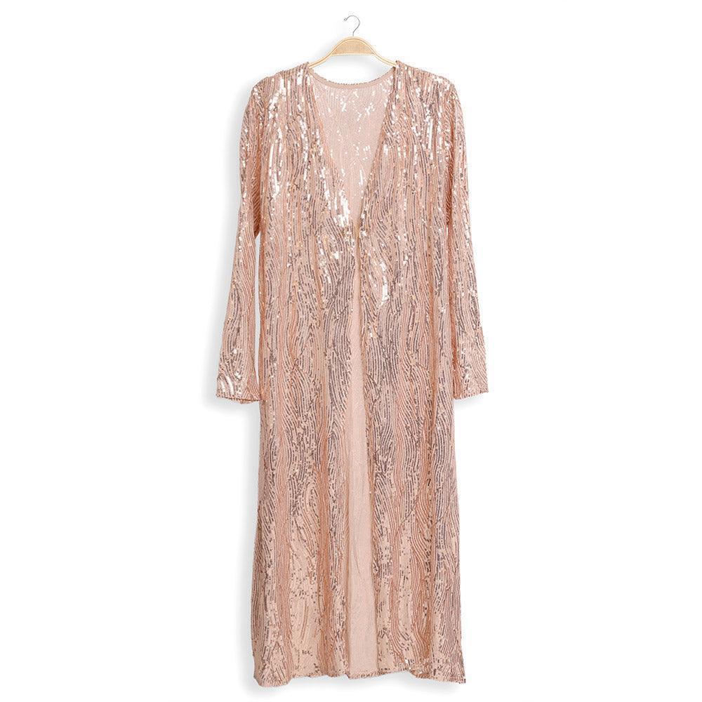 Rose Gold Sequin Long Cover-Up Kimono Poncho - Jewelry Store by Erik Rayo