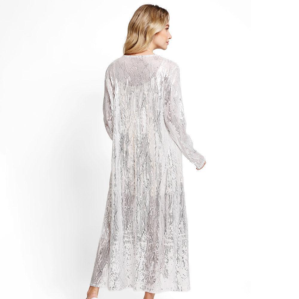 Silver Sequin Long Cover-Up Kimono Poncho - Jewelry Store by Erik Rayo