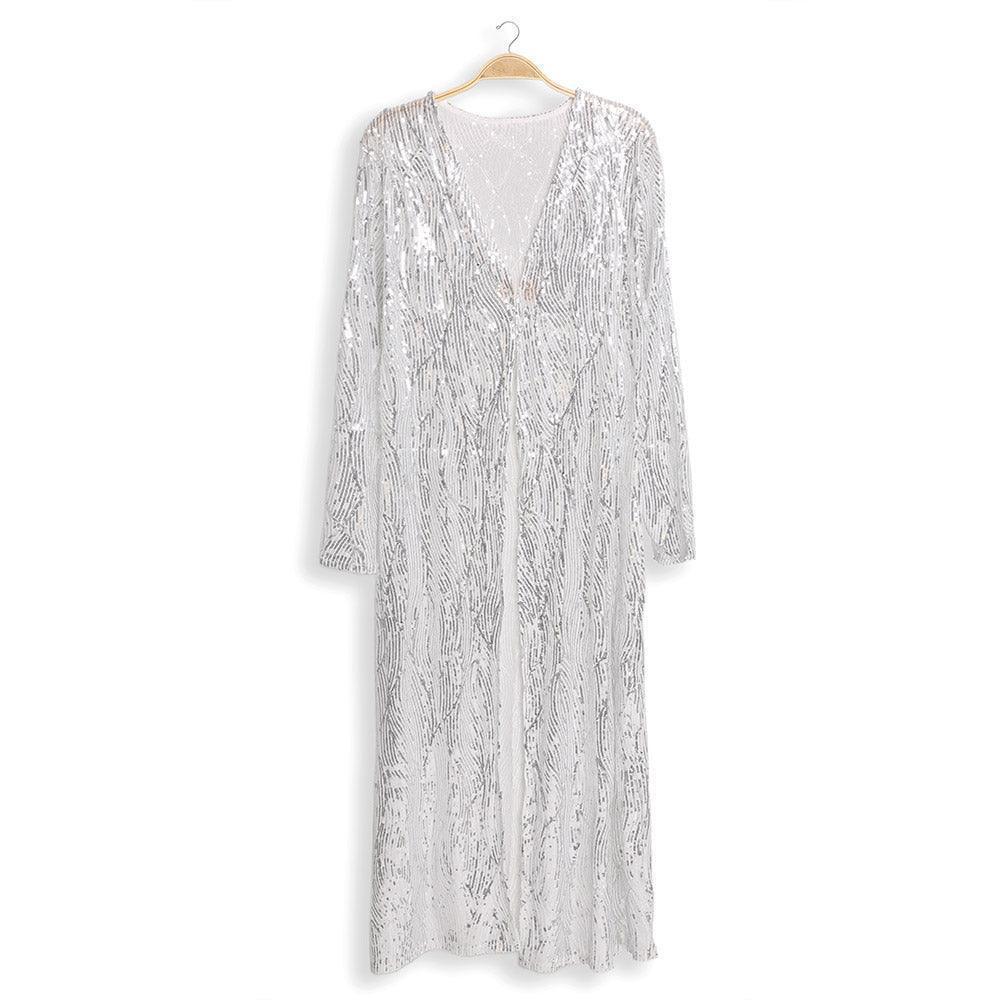 Silver Sequin Long Cover-Up Kimono Poncho - Jewelry Store by Erik Rayo