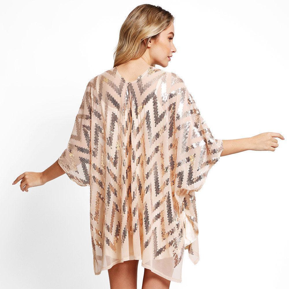 Rose Gold Zig Zag Pattern Sequin Cover-Up Kimono Poncho - Jewelry Store by Erik Rayo