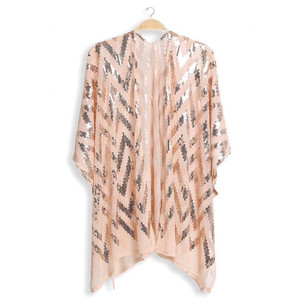 Rose Gold Zig Zag Pattern Sequin Cover-Up Kimono Poncho - Jewelry Store by Erik Rayo