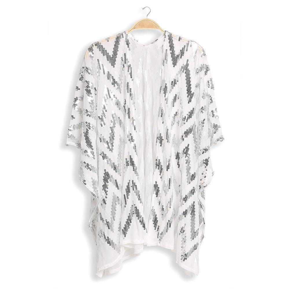 Silver Zig Zag Pattern Sequin Cover-Up Kimono Poncho - Jewelry Store by Erik Rayo