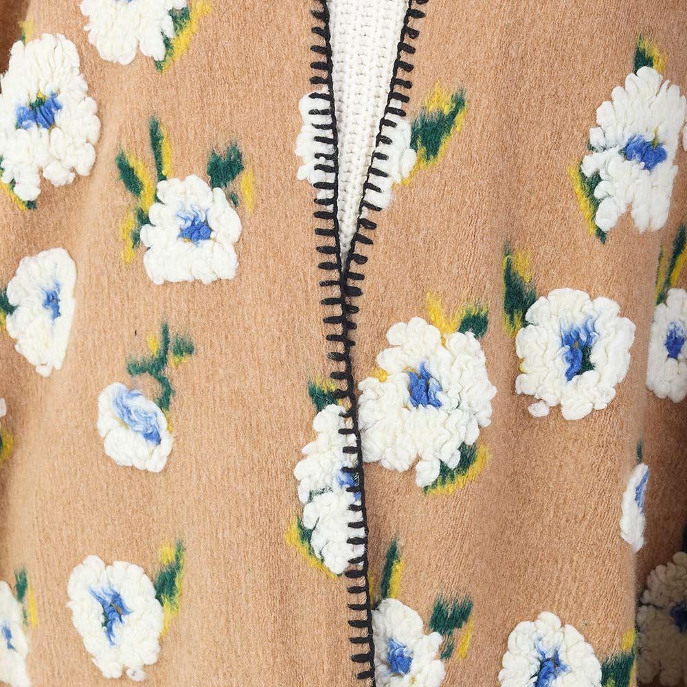 Beige Floral Pattern Wool Blended Winter Kimono Poncho - Jewelry Store by Erik Rayo