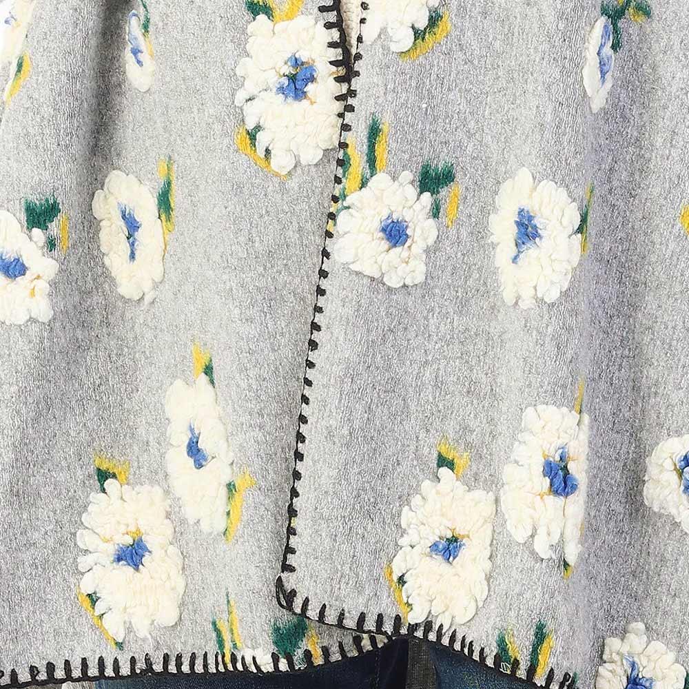 Gray Floral Pattern Wool Blended Winter Kimono Poncho - Jewelry Store by Erik Rayo