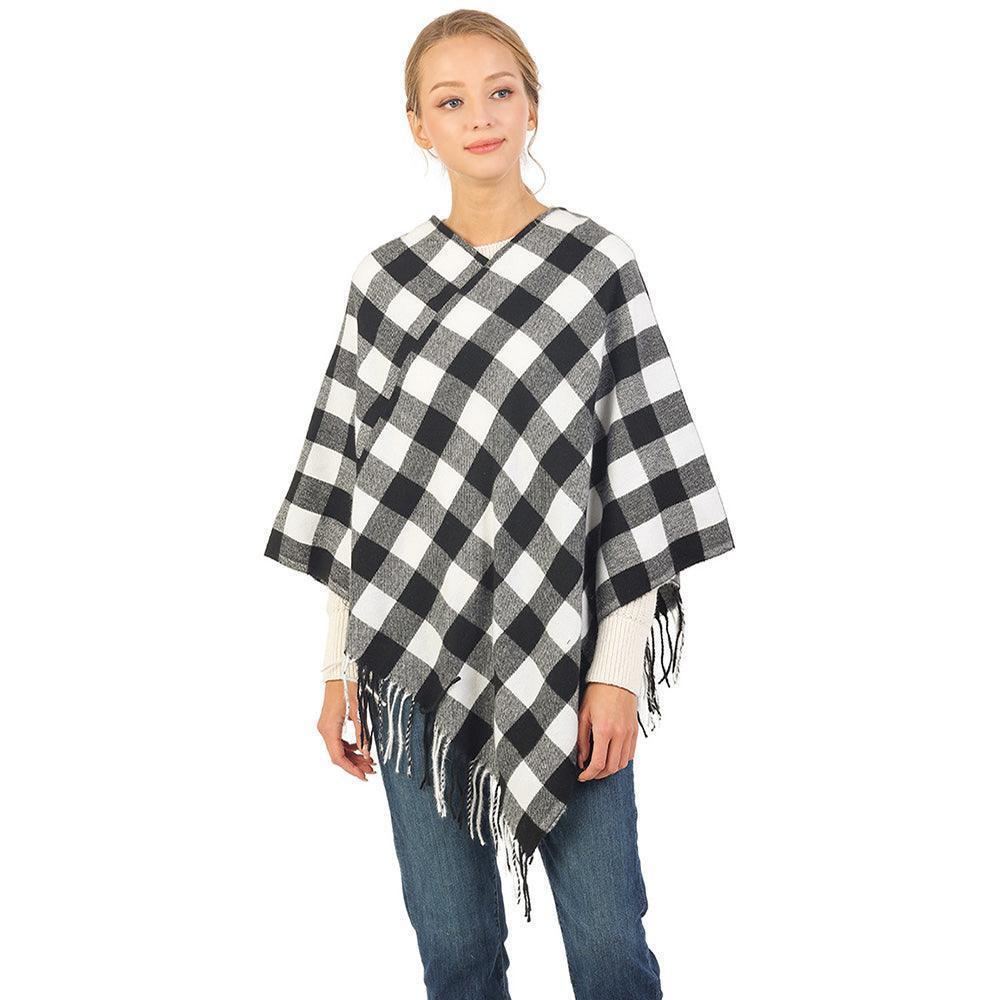 Black Buffalo Plaid Pattern Soft Poncho - Jewelry Store by Erik Rayo