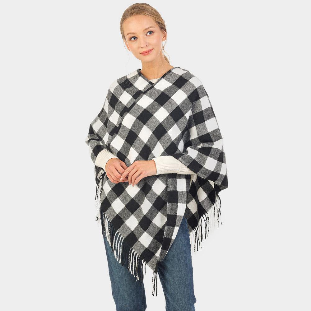 Black Buffalo Plaid Pattern Soft Poncho - Jewelry Store by Erik Rayo