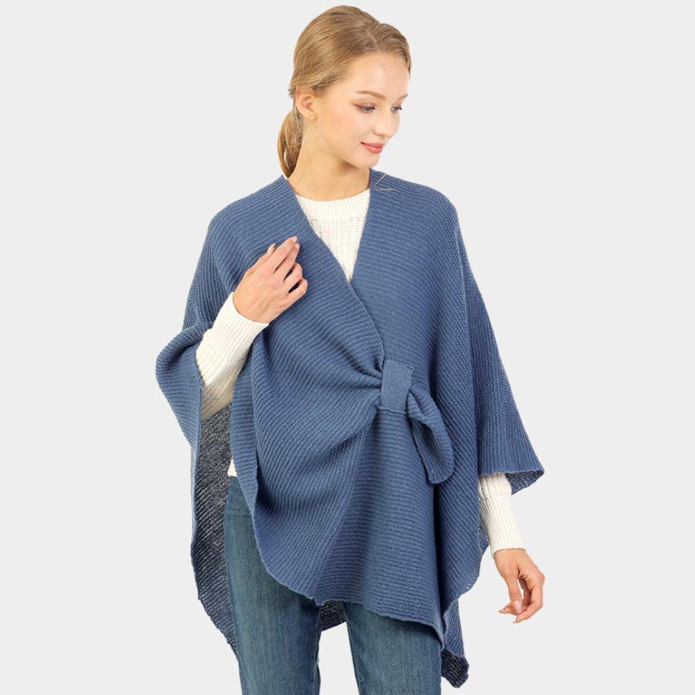 Blue Solid Knit Pull Through Cape Poncho - Jewelry Store by Erik Rayo