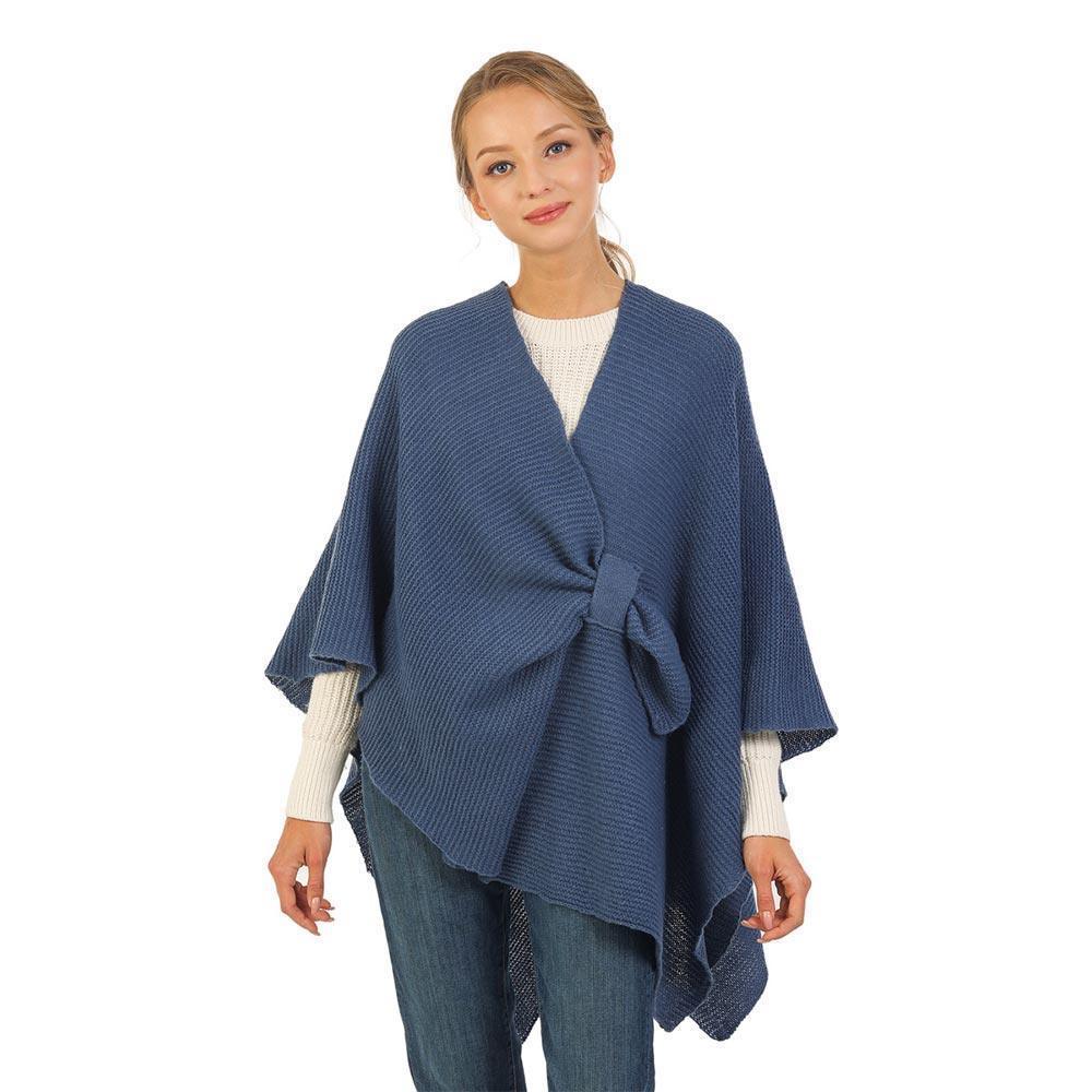 Blue Solid Knit Pull Through Cape Poncho - Jewelry Store by Erik Rayo