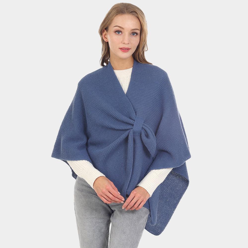 Blue Solid Knit Pull Through Cape Poncho - Jewelry Store by Erik Rayo