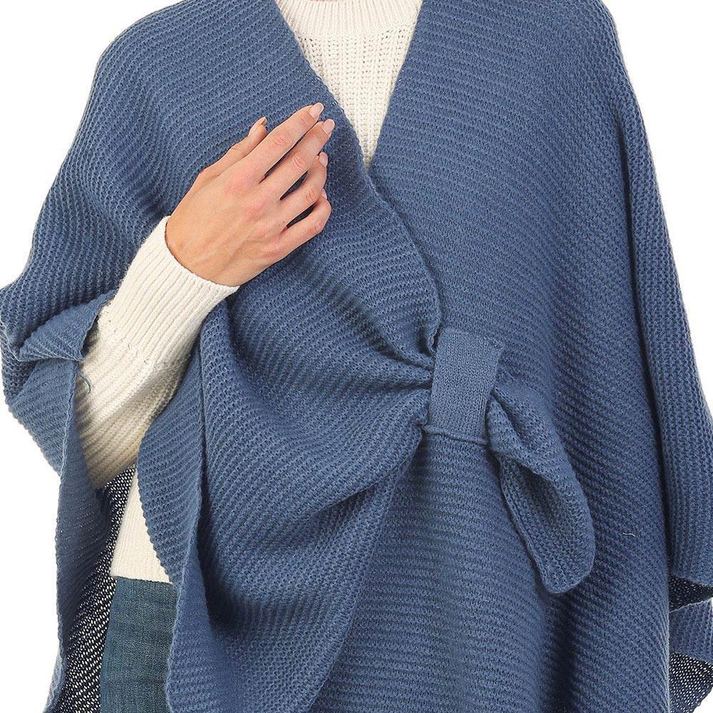 Blue Solid Knit Pull Through Cape Poncho - Jewelry Store by Erik Rayo