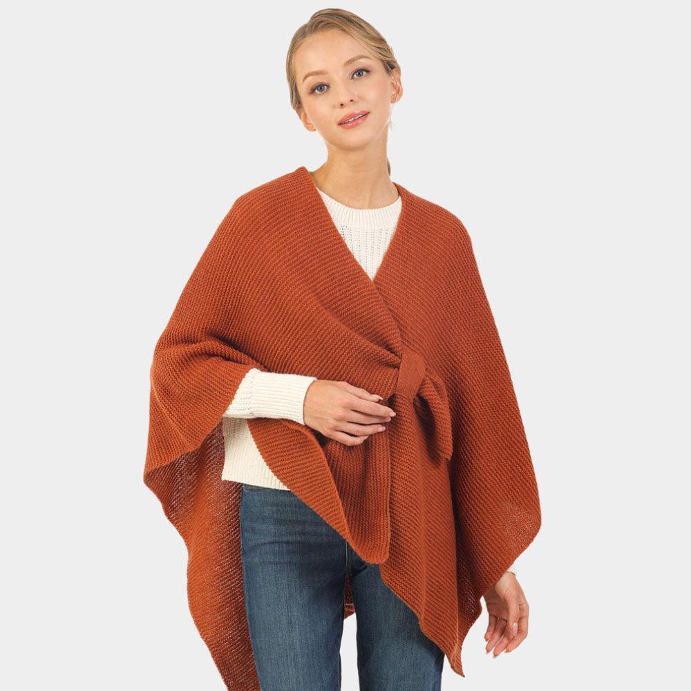 Brown Solid Knit Pull Through Cape Poncho - Jewelry Store by Erik Rayo