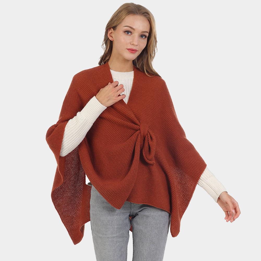 Brown Solid Knit Pull Through Cape Poncho - Jewelry Store by Erik Rayo