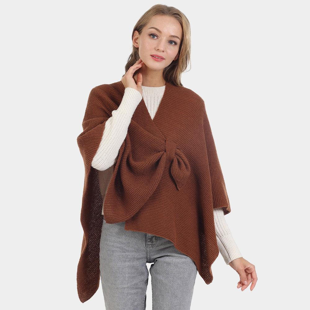 Brown Solid Knit Pull Through Cape Poncho - Jewelry Store by Erik Rayo