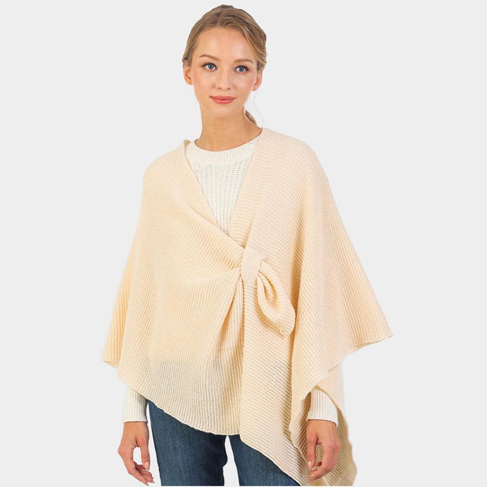 Cream Solid Knit Pull Through Cape Poncho - Jewelry Store by Erik Rayo