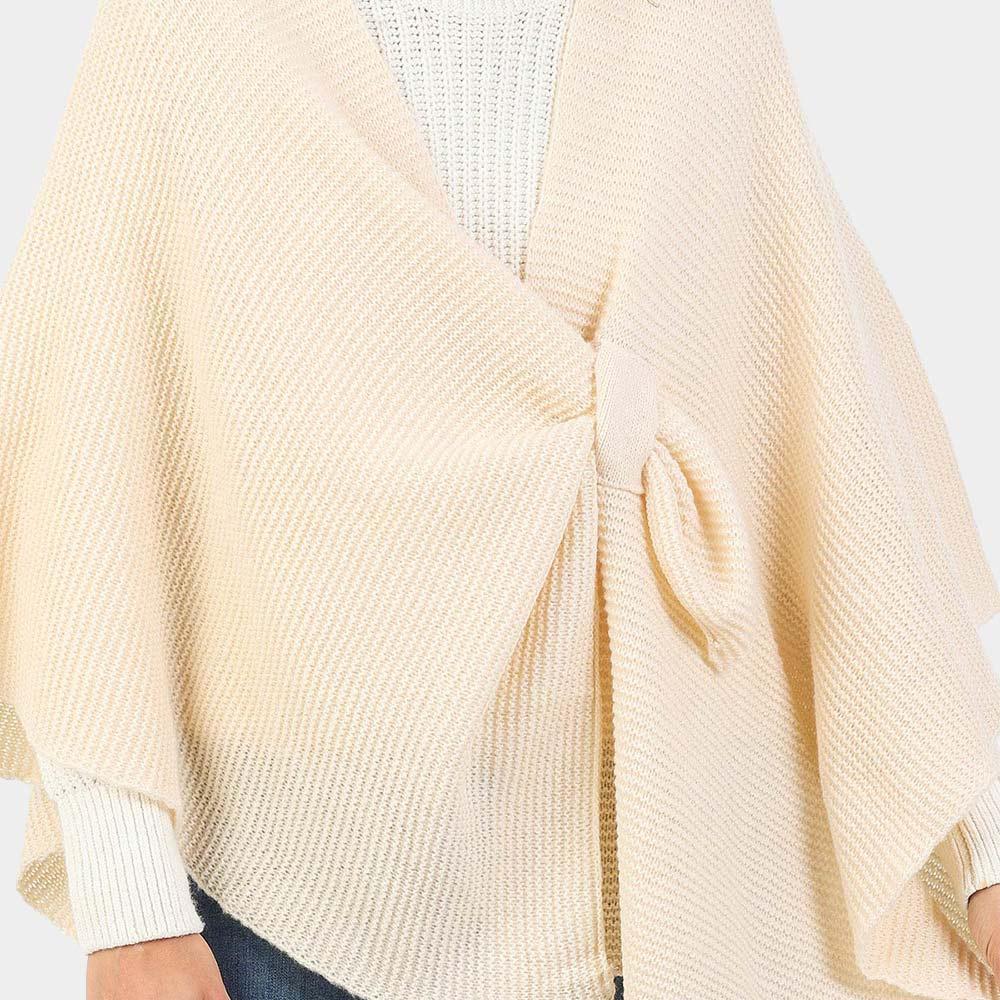 Cream Solid Knit Pull Through Cape Poncho - Jewelry Store by Erik Rayo
