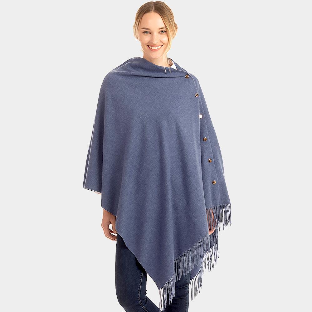 Blue Soft Feel Texture Solid Cape / Scarf