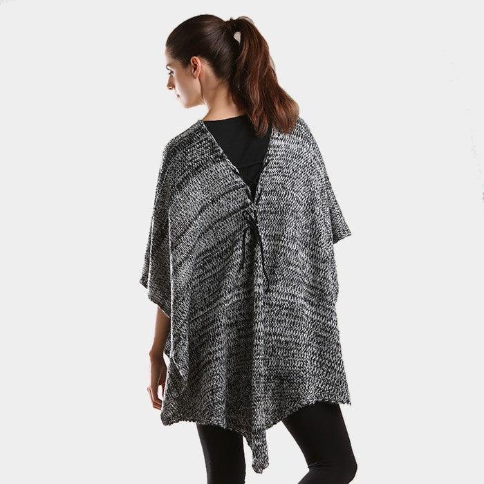 Black Two tone knit V- neck poncho - Jewelry Store by Erik Rayo