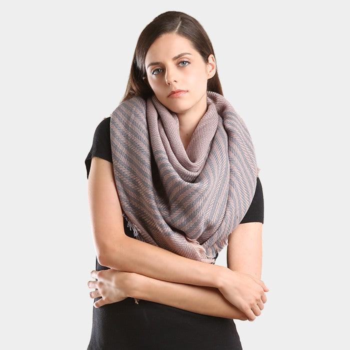 Pink Striped square scarf with frayed edge - Jewelry Store by Erik Rayo