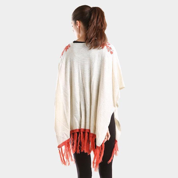 Embroidered flower vine & tassel poncho sweater - Jewelry Store by Erik Rayo