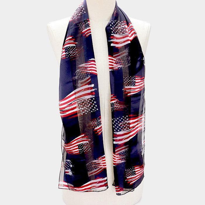 Navy 6PCS - Satin Striped American Flag Pattern Print Scarf - Jewelry Store by Erik Rayo