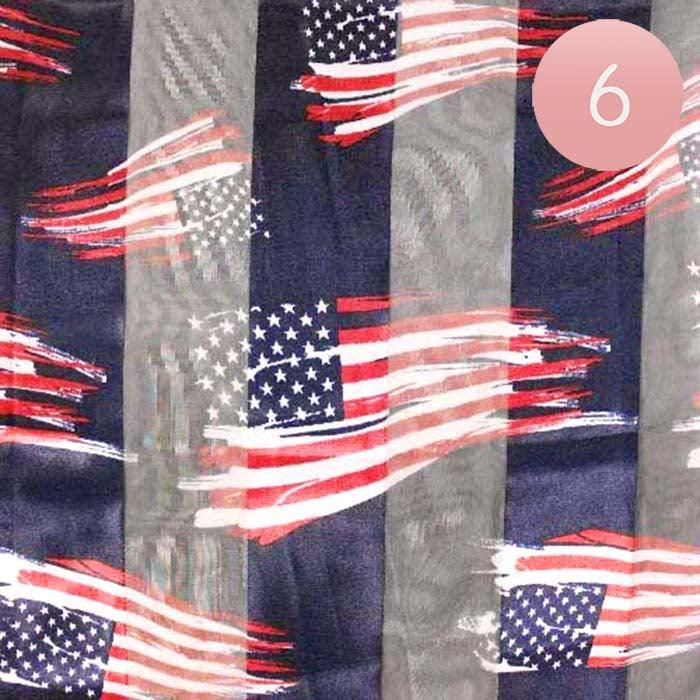 Navy 6PCS - Satin Striped American Flag Pattern Print Scarf