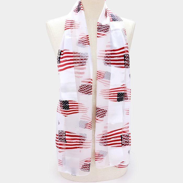White 6PCS - Satin Striped American Flag Pattern Print Scarf - Jewelry Store by Erik Rayo