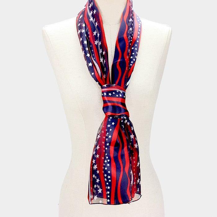 Navy 6PCS - Satin Striped American Flag Pattern Print Scarf - Jewelry Store by Erik Rayo