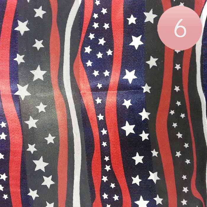 Navy 6PCS - Satin Striped American Flag Pattern Print Scarf