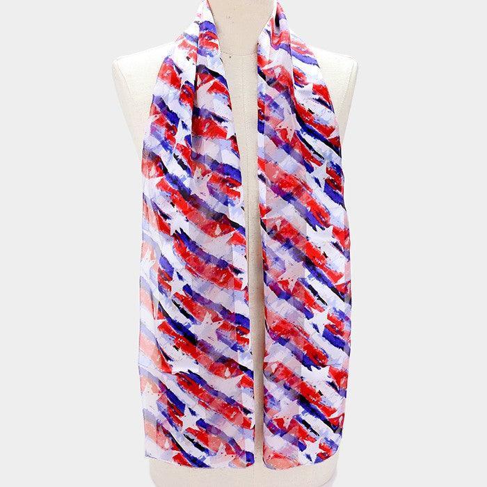 Red 6PCS - Satin Striped American Flag Pattern Print Scarf - Jewelry Store by Erik Rayo
