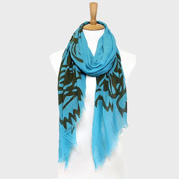 Blue Tiger Print Cotton Scarf