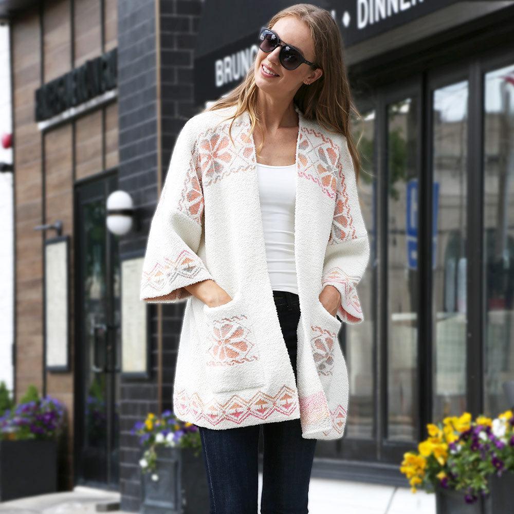 Ivory Floral Geometric Cardigan Poncho - Jewelry Store by Erik Rayo