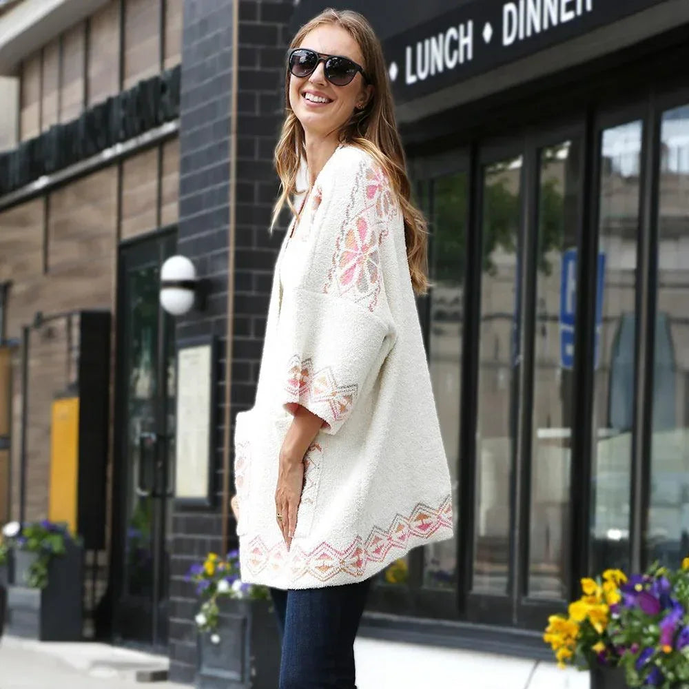 Ivory Floral Geometric Cardigan Poncho - Jewelry Store by Erik Rayo