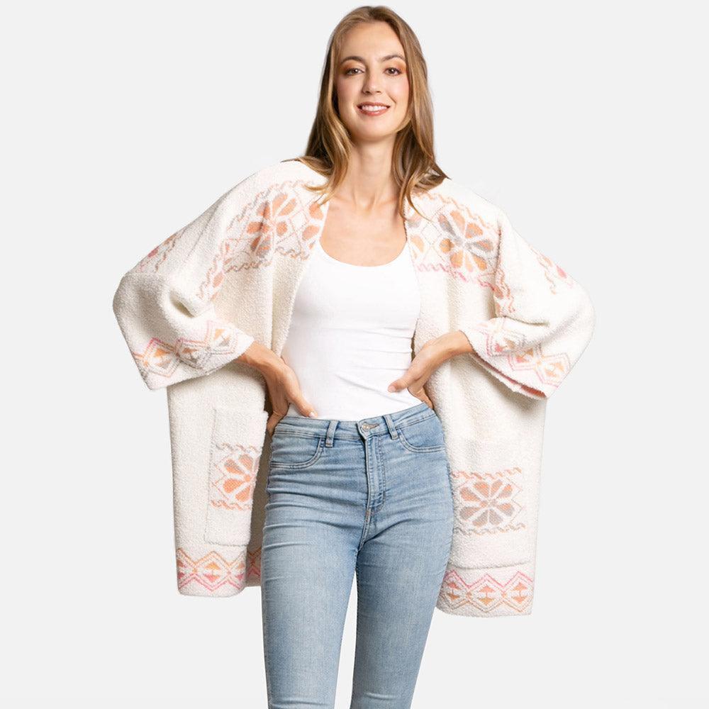 Ivory Floral Geometric Cardigan Poncho - Jewelry Store by Erik Rayo