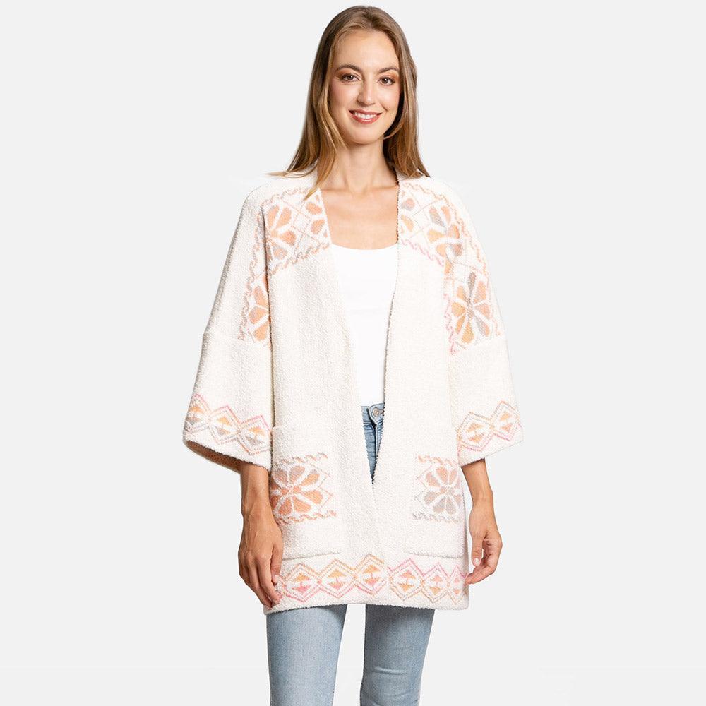 Ivory Floral Geometric Cardigan Poncho - Jewelry Store by Erik Rayo