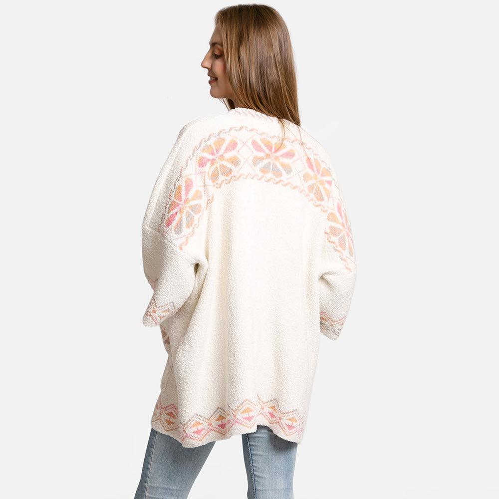 Ivory Floral Geometric Cardigan Poncho - Jewelry Store by Erik Rayo