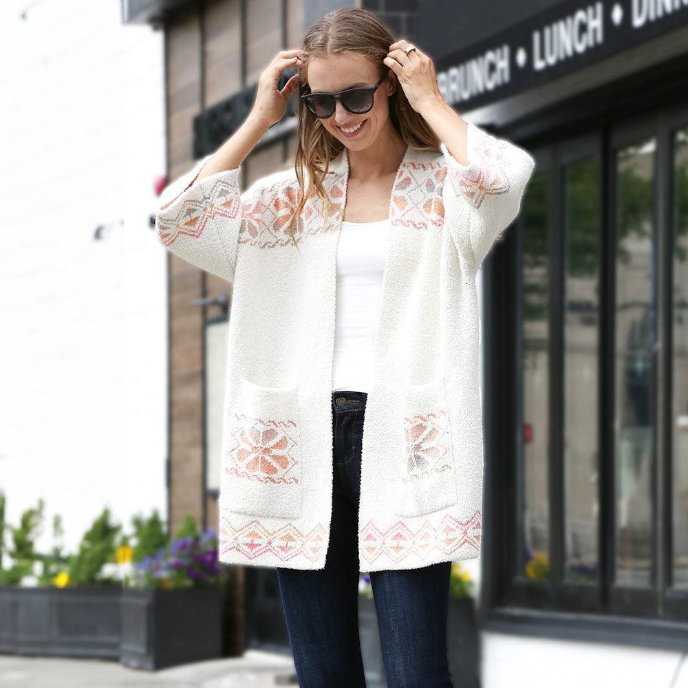 Ivory Floral Geometric Cardigan Poncho - Jewelry Store by Erik Rayo