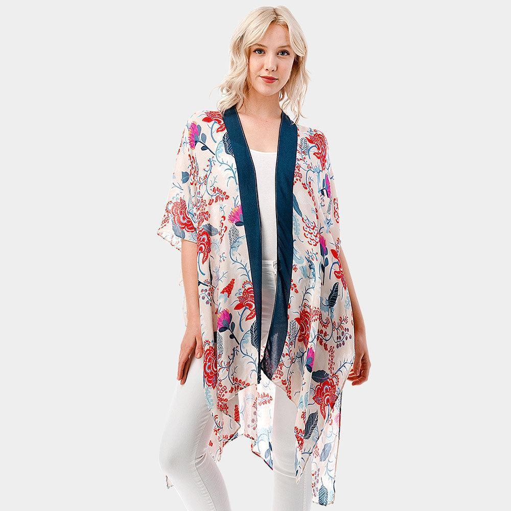 Blue Flower Print Kimono Poncho - Jewelry Store by Erik Rayo