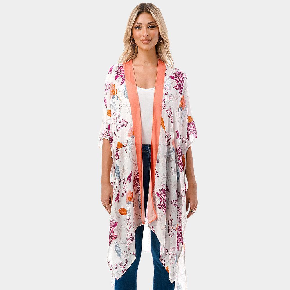Coral Flower Print Kimono Poncho - Jewelry Store by Erik Rayo